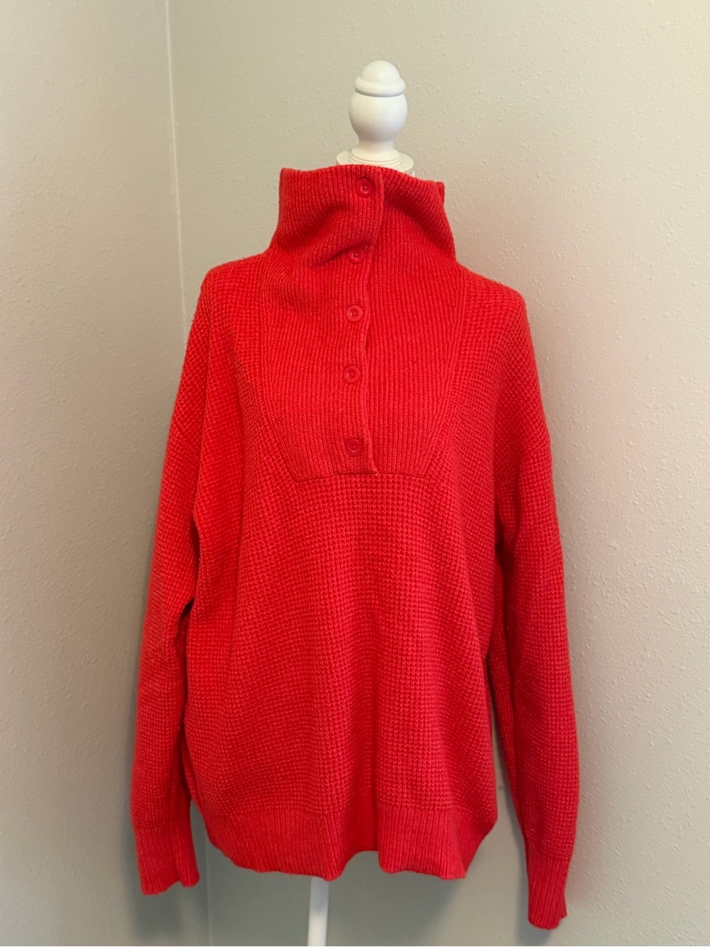 aerie Red Button-Front Turtleneck Sweater